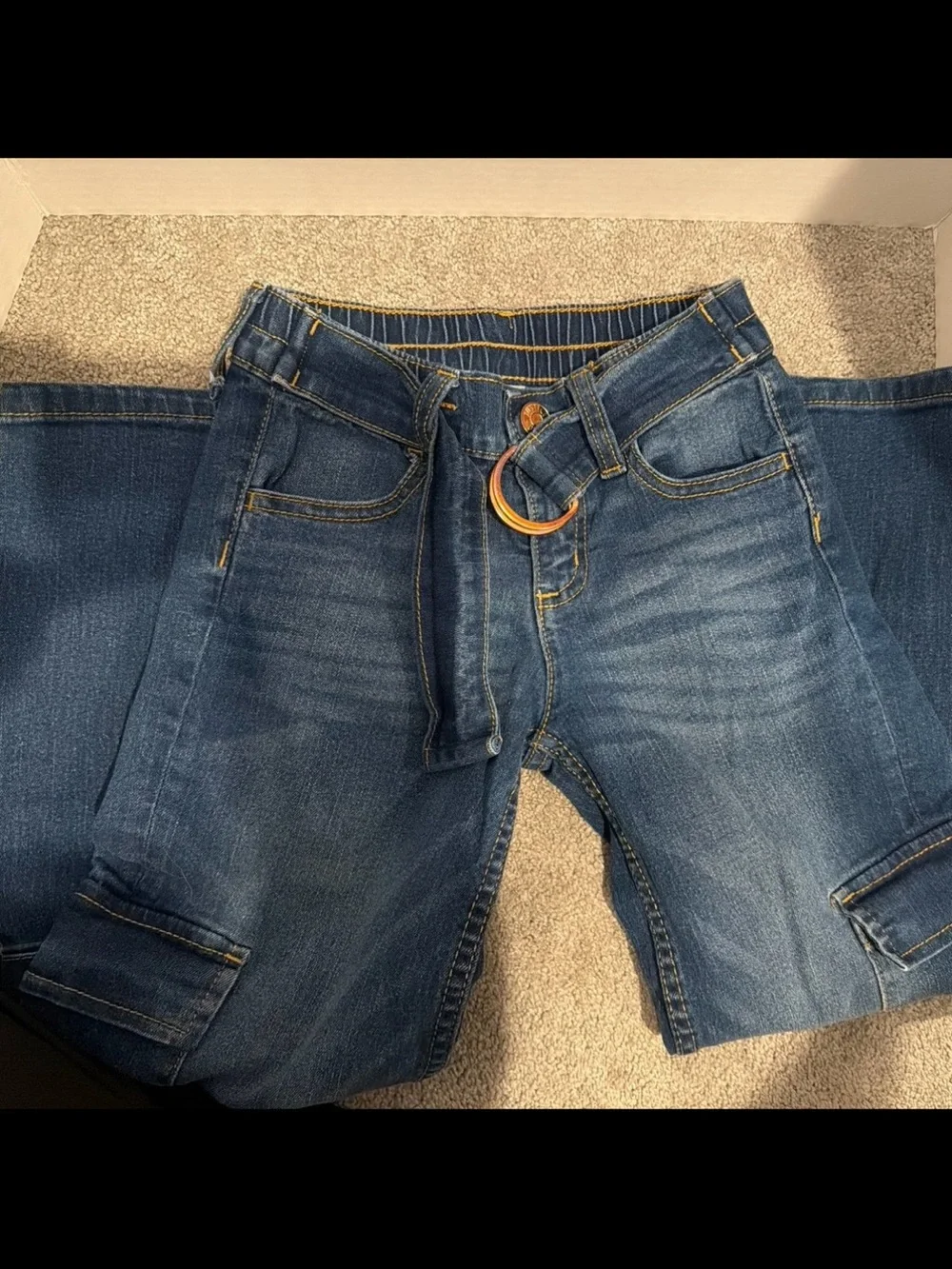 Justice Girl’s Medium Blue Denim Cargo Jeans with Ring Detail